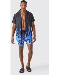 BoohooMAN - Short Sleeve Flame Shirt & Swim Set - Lyst