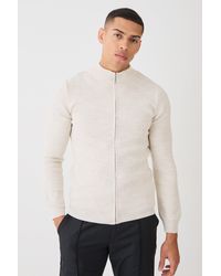 BoohooMAN - Muscle Fit Zip Through Knitted Jacket - Lyst
