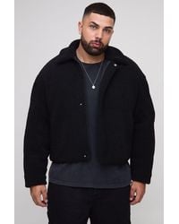 BoohooMAN - Plus Oversized Boxy Borg Zip Through Harrington Jacket - Lyst