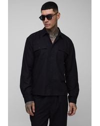 BoohooMAN - Tall Long Sleeve Linen Look Cargo Pocket Oversized Overshirt - Lyst