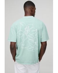 BoohooMAN - Oversized Extended Neck Line Drawn Floral Print Washed T-shirt - Lyst
