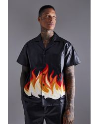 BoohooMAN - Pu Short Sleeve Revere Boxy Flame Print Shirt - Lyst