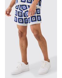 BoohooMAN - Relaxed Crochet Knit Short In White - Lyst