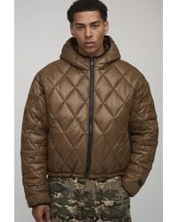 Boohoo - Oversized Boxy High Sheen Diamond Quilted Hooded Funnel Puffer Jacket - Lyst