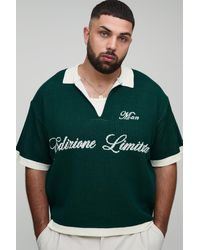Boohoo - Plus Man Oversized Boxy Rib Knitted Polo - Lyst