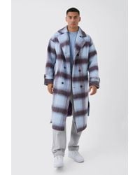 BoohooMAN - Oversized Double Breasted Brushed Plaid Overcoat - Lyst