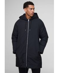 Boohoo - Regular Fit Longline Hooded Funnel Padded Parka Jacket - Lyst