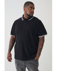 BoohooMAN - Plus Slim Tipped Pique Polo In Black - Lyst