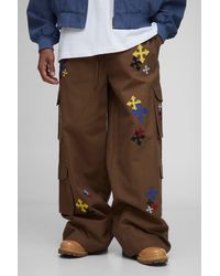 BoohooMAN - Elasticated Waist Super Baggy Cross Applique Cargo Pants - Lyst