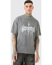 BoohooMAN - Tall Oversized Homme Cross Puff Print T-shirt In Grey - Lyst