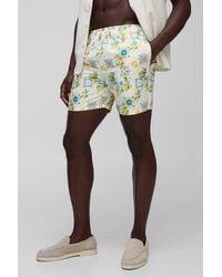 Boohoo - Mid Length Santorini Lemon Printed Swim Shorts - Lyst