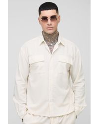 BoohooMAN - Tall Long Sleeve Linen Look Cargo Pocket Oversized Overshirt - Lyst