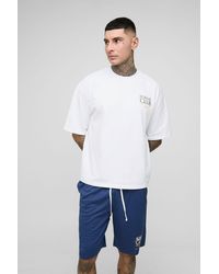 BoohooMAN - Tall Oversized Boxy Embroidered Homme Club T-Shirt & Mesh Shorts - Lyst