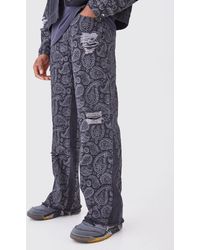 BoohooMAN - Relaxed Rigid Paisley Gusset Detail Jean - Lyst