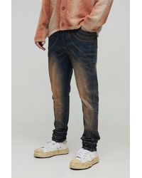 Boohoo - Vaqueros Moteros Pitillo Con Pernera Plisada Y Lavado A La Piedra - Lyst