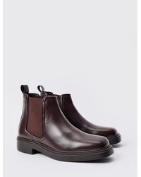 BoohooMAN - Pu Square Toe Chelsea Boot In Brown - Lyst