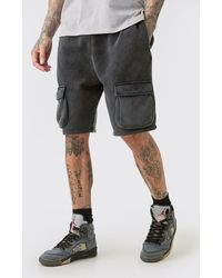 BoohooMAN - Tall Loose Fit Washed Cargo Jersey Short In Black - Lyst