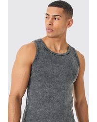 BoohooMAN - Muscle Fit Acid Wash Ribbed Vest - Lyst