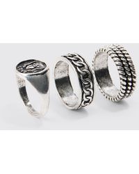 BoohooMAN - 3 Pack Embossed Rings In Silver - Lyst