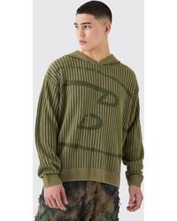 BoohooMAN - Oversized Boxy Branded Knitted Hoodie - Lyst