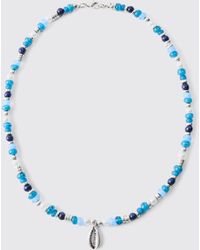 BoohooMAN - Beaded Shell Necklace In Blue - Lyst