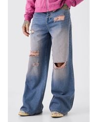 BoohooMAN - Tall Extreme Baggy Overdyed Frayed Self Fabric Applique Jean - Lyst