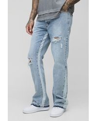 BoohooMAN - Tall Slim Flare Distressed Gusset Panel Jeans - Lyst