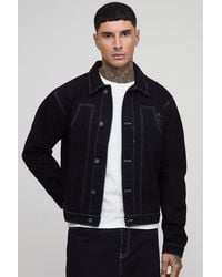 BoohooMAN - Tall Oversized Boxy Contrast Stitch Worker Jean Jacket - Lyst