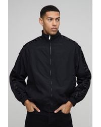 BoohooMAN - Regular Fit Satin Panel Ruched Sleeve Nylon Track Jacket - Lyst