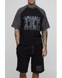 Boohoo - Tall Oversized Boxy Raglan Waffle Graphic T-Shirt & Oversized Short Set - Lyst