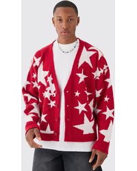 BoohooMAN - Boxy Oversized Brushed Star All Over Jacquard Cardigan - Lyst