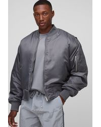 BoohooMAN - Oversized Boxy Curved Hem Nylon Bomber Jacket - Lyst
