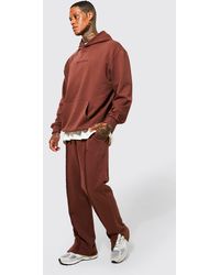 Mens Clothing Activewear Brown for Men BoohooMAN Cotton Oversized Zip Funnel Quilted Short Tracksuit in Chocolate gym and workout clothes Tracksuits and sweat suits 