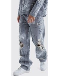Boohoo - Baggy Rigid All Over Distressed Jeans - Lyst
