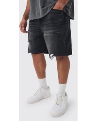 BoohooMAN - Plus Multi Rip Relaxed Fit Denim Shorts In Washed Black - Lyst