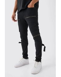 BoohooMAN - Skinny Stretch Zip Multi Strap Cargo Pants - Lyst