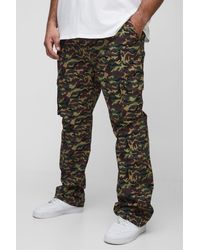 BoohooMAN - Plus Washed Ripstop Stacked Zip Hem Camo Cargo Pants - Lyst