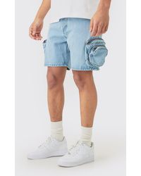 BoohooMAN - Slim Fit 3d Cargo Pocket Denim Shorts In Light Blue - Lyst