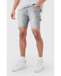 Boohoo - Skinny Stretch Ripped Carpenter Denim Shorts In Antique Grey - Lyst