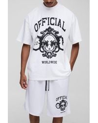 BoohooMAN - Oversize Mesh T-Shirt und Shorts mit Print - Lyst