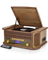 BoohooMAN - Denver Retro Dab Bluetooth Wooden Record Player, Fm, Cassette & Cd, Usb Recording, Aux In - Lyst