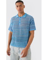 BoohooMAN - Oversized Boxy Ombre Open Stitch Polo - Lyst