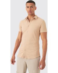 BoohooMAN - Short Sleeve Textured Detail Muscle Fit Shirt - Lyst