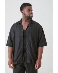 BoohooMAN - Plus Linen Oversized Revere Shirt In Black - Lyst
