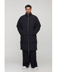 BoohooMAN - Regular Fit Nylon Funnel Neck Longline Puffer Jacket - Lyst