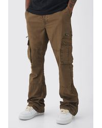 BoohooMAN - Tall Slim Flare Zip Gusset Overdye Acid Wash Cargo Pants - Lyst