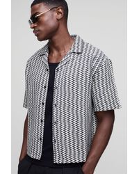 BoohooMAN - Oversized Boxy Zig Zag Stripe Open Weave Revere Shirt - Lyst