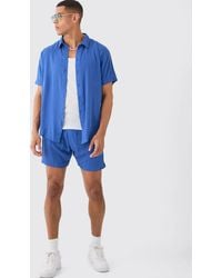 BoohooMAN - Oversized Short Sleeve Cheese Cloth Shirt And Short Set - Lyst