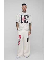 BoohooMAN - Tall Oversize T-Shirt mit Graffiti-Print & Jogginghose mit weitem Bein - Lyst