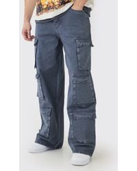 BoohooMAN - Tall Baggy Fit Washed Multi Pocket Cargo Jeans - Lyst